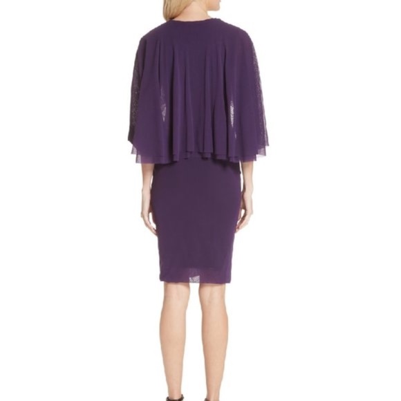 FUZZI V-neck Tulle Body-con Capelet Dress In Viola - Picture 2 of 8